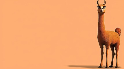 Naklejka premium Cartoon llama character standing against a pastel orange background