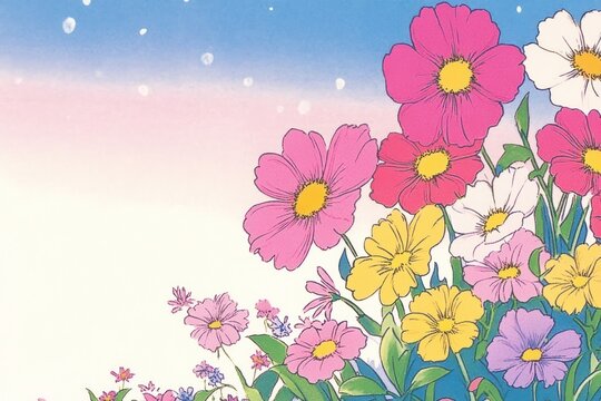 Flower fleid backdrop flowers illustration background.