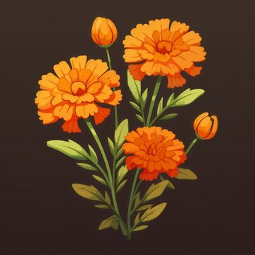 Vibrant Flower Illustration in Orange and Green Tones