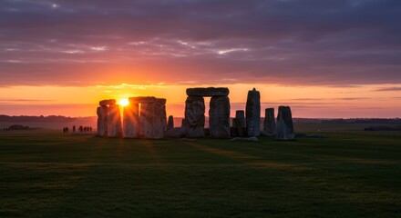 Stonehenge at Sunset Majestic Ancient Stones Silhouetted Against Vibrant Sky
