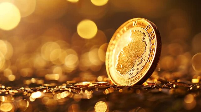 Goldene Kryptow&auml;hrungsm&uuml;nze mit Lichtreflexen