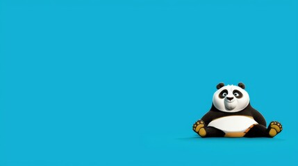 Cute cartoon panda character sitting on vibrant blue background