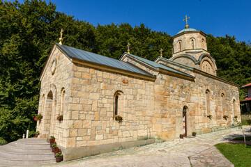 Fototapeta premium September 4, 2021 - Sopot, Serbia. Tresije Monastery in the municipality of Sopot, where there is also a bust of Stefan Dečanski. The monastery is from the fourteenth century.