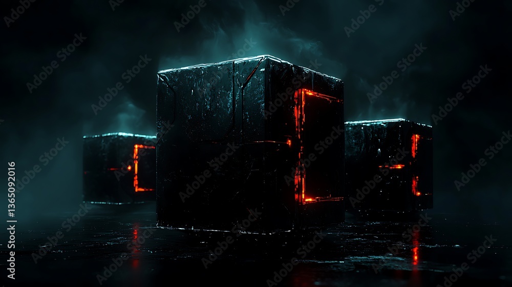 Poster dark futuristic cube objects