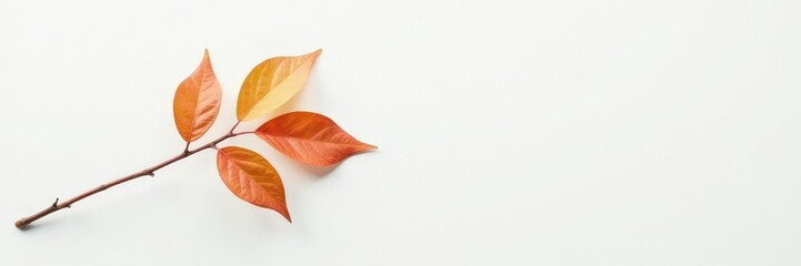 Naklejka premium A single branch with bold leaves against a pure and clean white surface, branch, minimalism, photography