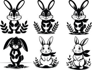Set of rabbit silhouettes - vector illustration Silhouettes of easter bunnies isolated on a white background. Set of different rabbits silhouettes fo The set silhouettes of wild hares Hare silhouett
 