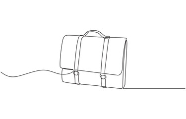 Briefcase as one line continuous outline vector illustration, Single continuous line drawing briefcase icon logo. Bag, portfolio symbol. Flat suitcase sign isolated on white background.