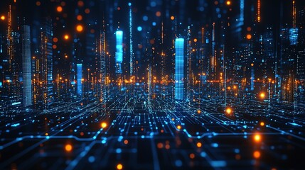 Obraz premium Digital representation of a futuristic urban landscape with glowing details