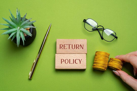 A return policy. Set of guidelines established by a business that outlines the conditions under which customers can return purchased products and the procedures for doing so. Blocks with the words