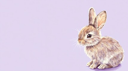Fototapeta premium Cute fluffy rabbit illustration on a soft purple background