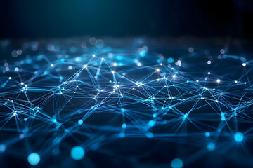 Obraz premium global network connection, glowing interconnected nodes and lines, dark blue background