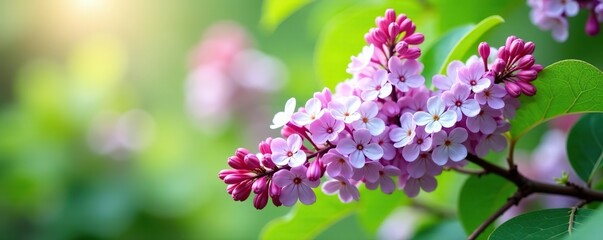 Fototapeta premium Lilac Syringa vulgaris purple and white blooming bush Yankee Doodle Belle de Nancy springtime shrub isolated premium cutout, springtime, premium