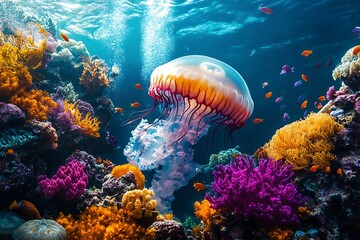 Naklejka premium coral reef and fish