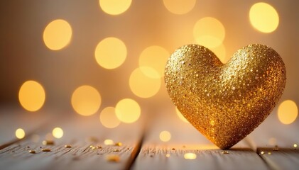 Gold heart glitter bokeh effect with sparkling lights and soft focus for romantic and glamorous design,  soft focus,  effect