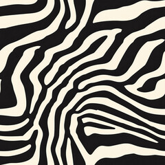 Abstract seamless zebra pattern has bold black and cream lines, offering a dynamic pattern for various designs.