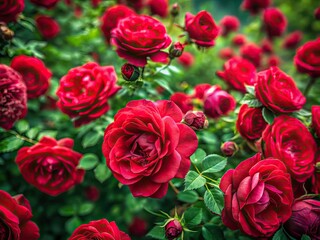 Long Exposure Red Roses Bush Photography, Vibrant Flowers, Green Leaves, Nature, Floral, Garden, Bloom, Romantic, Beautiful, Lush, Summer, Spring, Botanical,  Closeup, Macro,  Red Rose Bush,  