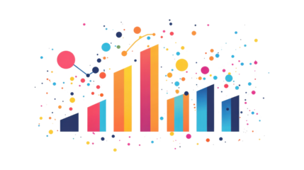 a colorful bar graph with increasing heights isolated on white background