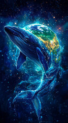 The silhouette of a whale seamlessly transitioning into the shape of the Earth