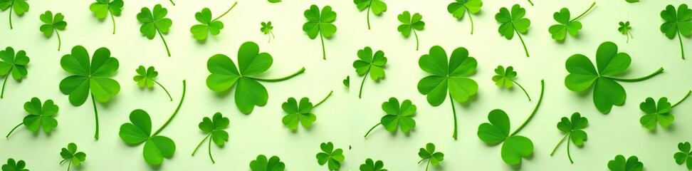 Seamless pattern of clover leaves on light backdrop,  seamless,  repeat