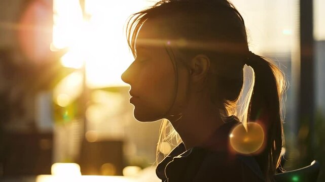 Portr&auml;t einer Frau in Sonnenuntergangsszenerie