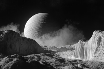 Enceladus: Saturn's Moon with Geyser Eruption in Space