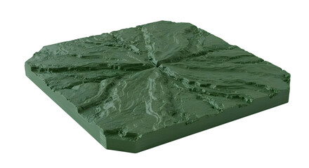 Detailed Green Topographic Relief Model Showcasing Mountainous Terrain With Ridges, Valleys, And Textured Surface Patterns For Educational Purposes