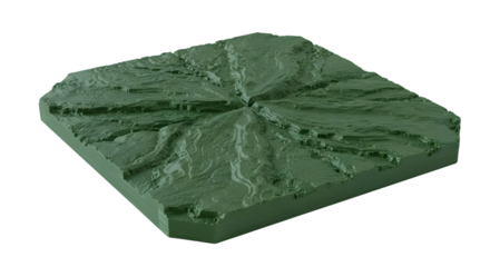 Detailed Green Topographic Relief Model Showcasing Mountainous Terrain With Ridges, Valleys, And Textured Surface Patterns For Educational Purposes