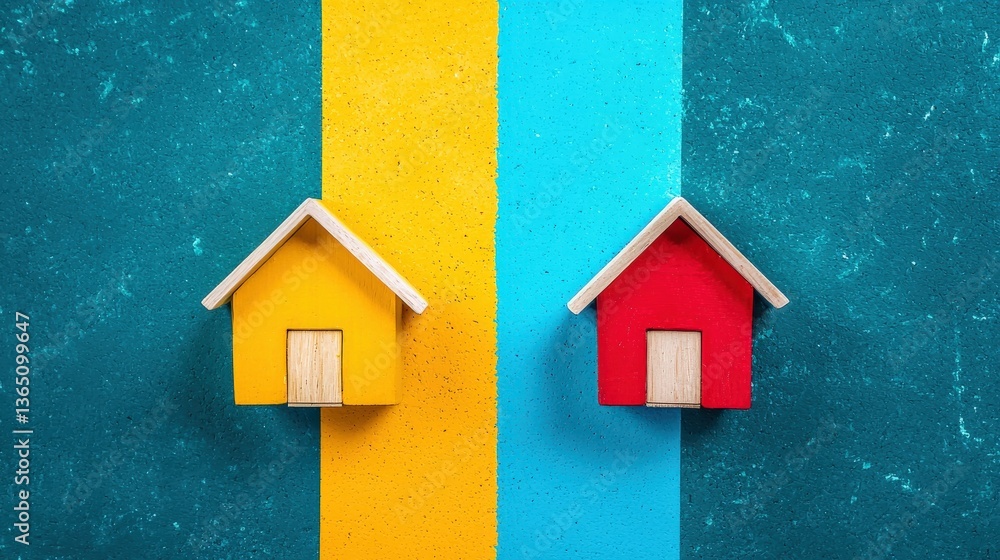 Poster a split-screen comparing renting and homeownership as two life paths