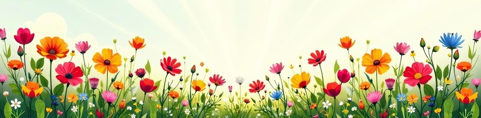 Fototapeta premium Illustration of colorful wild field flowers in full bloom with delicate petals and vibrant colors, flora, beauty