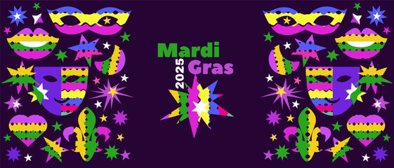 Mardi Gras Carnival, masquerade,  colorful poster   holidayy template design Vector carnaval banner