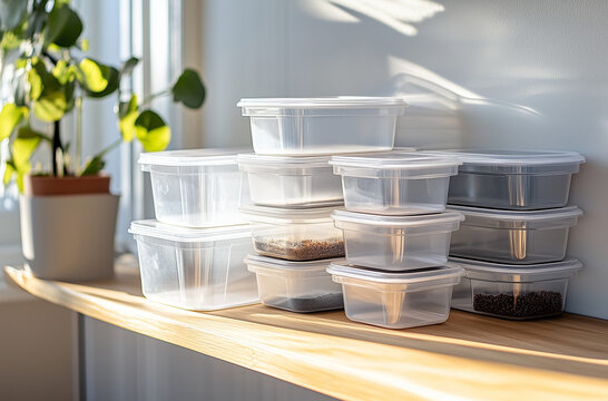 Crisp stack of clear acrylic food containers exhibiting pristine design and efficient culinary storage solutions