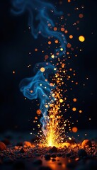 Naklejka premium Impressive display of gold and blue sparks against a dark backdrop, glowing, party