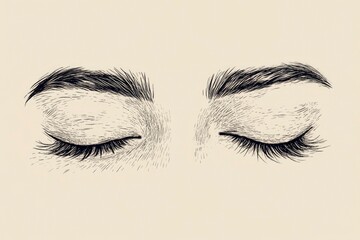 Fototapeta premium Close-up illustration of serene closed eyes with detailed eyelashes and brows, symbolizing tranquility