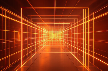 Obraz premium Striking amber neon abstract grids inspire mural art with dynamic patterns, vision and vivid expression