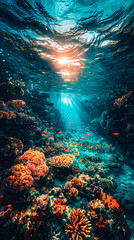 Naklejka premium A split-image of the ocean one half pristine and vibrant