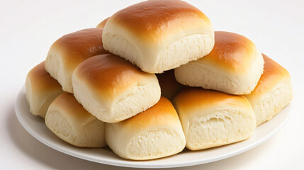 Freshly Baked Rolls: A tantalizing close-up captures a pile of freshly baked, golden-brown rolls on a pristine plate, inviting a delightful culinary experience.