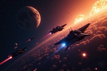 Intense space battle scene with massive starships, explosions, and laser beams,  epic,  video game concepts