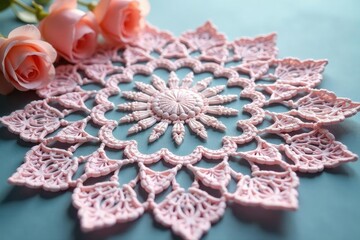 Obraz premium Intricate floral lace doily, delicate texture, delicate, design