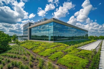 Obraz premium Modern office building with extensive green roof