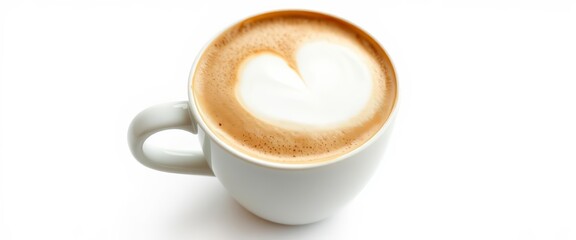 Fototapeta premium A frothy cappuccino in a white cup, isolated on white, detail, white cup