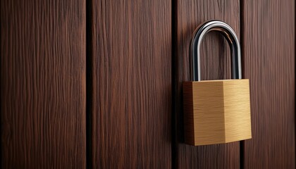 Criminal Law Restrictions concept. A padlock hanging on a textured wooden surface.