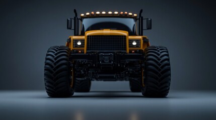 Obraz premium Front view of heavy duty yellow construction vehicle with large tires