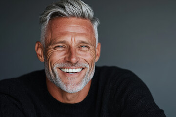 Obraz premium Cheerful Senior Man with White Hair Smiling at Camera 