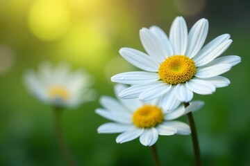 Close-up shot of fresh spring daisies with dew drops on petals, beautiful nature scene, fresh, spring, petals
