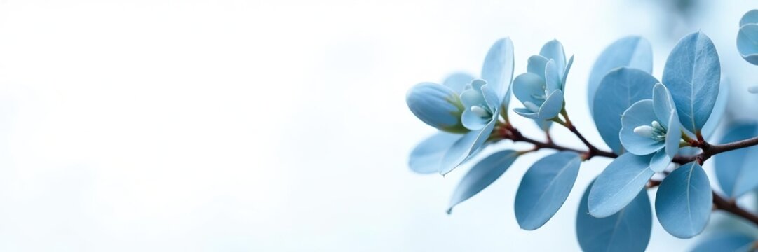 Serene blue eucalyptus leaves against white background,  foliage,  serene