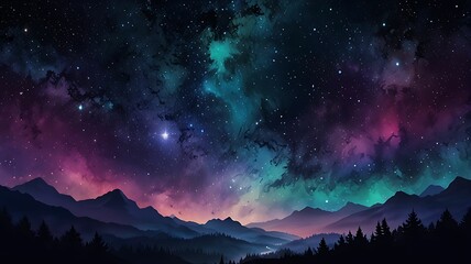 Fototapeta premium Magical Starry Night Sky – Cosmic 4K Wallpaper | Colorful Galaxy & Aurora Fantasy Background