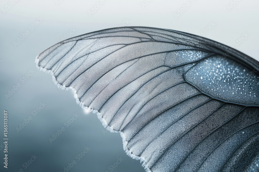 Poster close-up of a delicate butterfly wing, showcasing intricate veins and subtle textures.