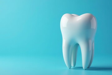 Shiny tooth on modern blue backdrop for dental care and hygiene concepts,  abstract,  concept