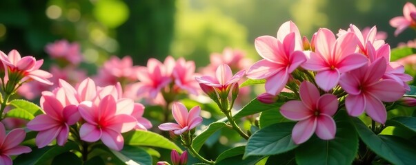 Lush garden with abundant pink blooms in natural setting,  nature,  picturesque