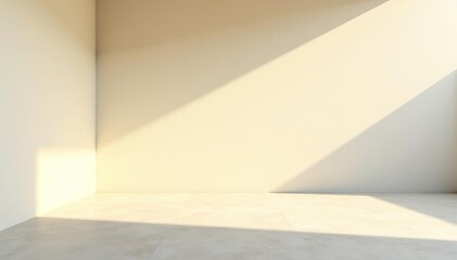 Minimalist beige wall and concrete platform bathed in sunlight,  beige,  illuminated